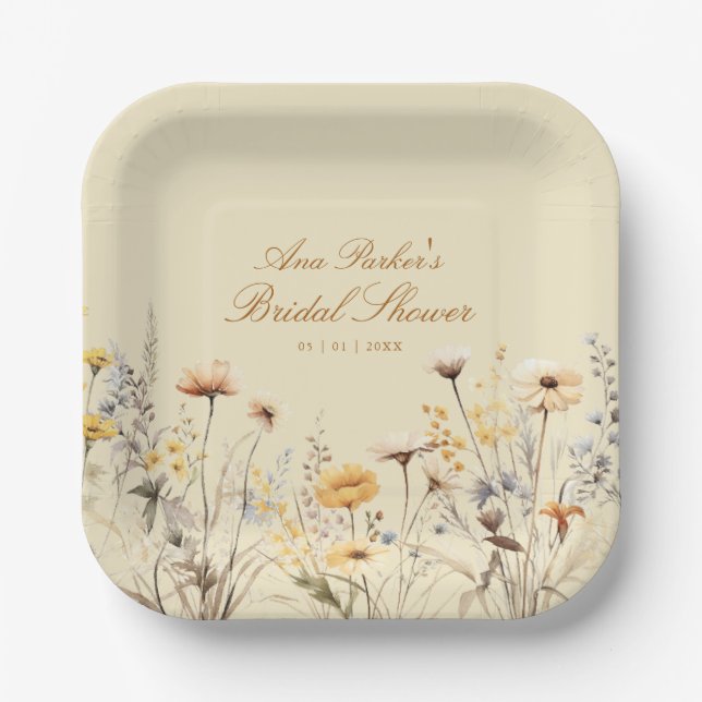 Elegant Wildflower Love Is In Bloom Bridal Shower Paper Plates (Front)