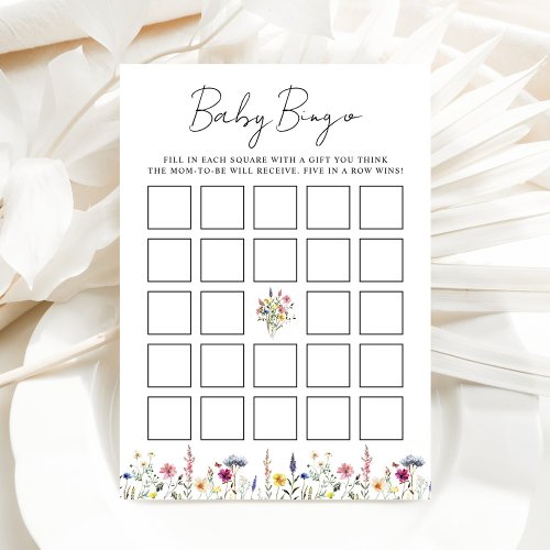 Elegant Wildflower Meadow Baby Shower Bingo Card