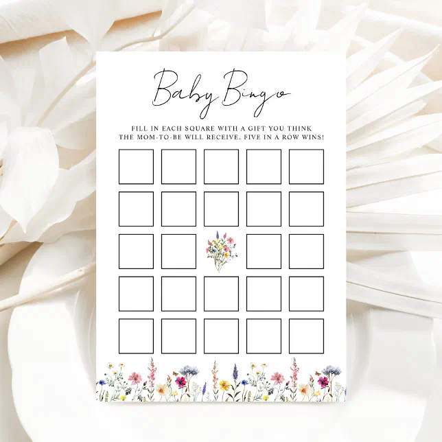 Elegant Wildflower Meadow Baby Shower Bingo Card | Zazzle