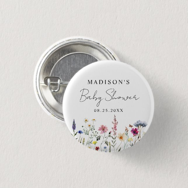 Elegant Wildflower Meadow Baby Shower Button (Front & Back)