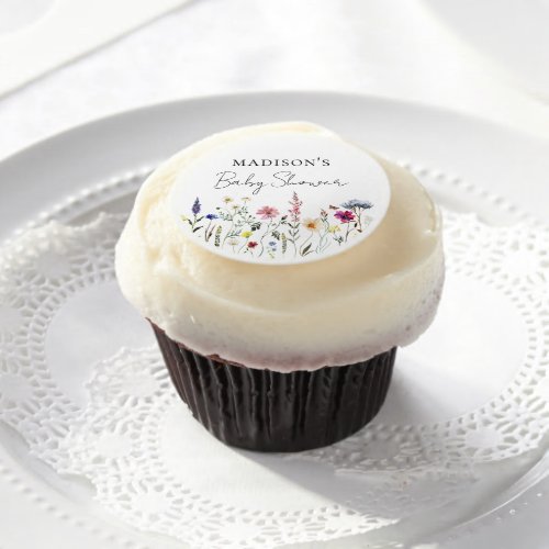 Elegant Wildflower Meadow Baby Shower Edible Frosting Rounds