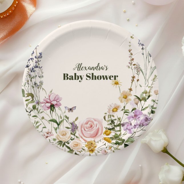 Elegant Wildflower Meadow Baby Shower Paper Plates (Creator Uploaded)