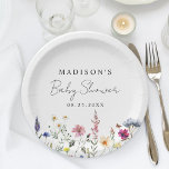 Elegant Wildflower Meadow Baby Shower Paper Plates<br><div class="desc">Elegant floral baby shower paper plates featuring a bottom border of watercolor wildflowers and foliage in shades of pink, yellow, purple, blue, and green on a white background. Personalize the wildflower baby shower paper plates with the mom-to-be's name and the date. The personalized wildflower paper plates are perfect for spring...</div>