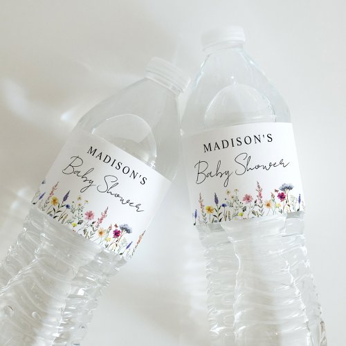 Elegant Wildflower Meadow Baby Shower Water Bottle Label