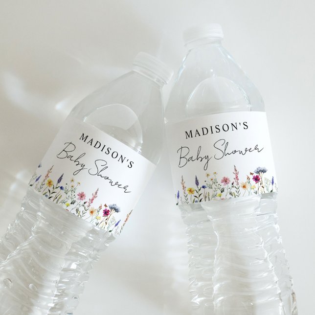 Elegant Wildflower Meadow Baby Shower Water Bottle Label (Creator Uploaded)