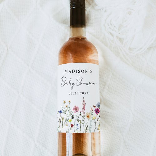 Elegant Wildflower Meadow Baby Shower Wine Label