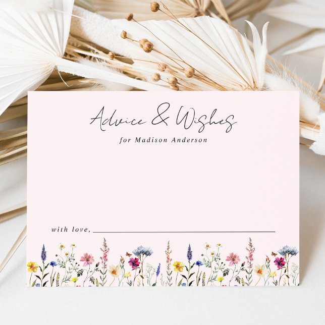 Elegant Wildflower Meadow Blush Pink Baby Shower Advice Card (Creator Uploaded)