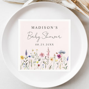 Elegant Wildflower Meadow Blush Pink Baby Shower Napkins