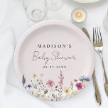 Elegant Wildflower Meadow Blush Pink Baby Shower Paper Plates<br><div class="desc">Elegant floral baby shower paper plates featuring a bottom border of watercolor wildflowers and foliage in shades of pink, yellow, purple, blue, and green on a blush pink background. Personalize the wildflower baby shower paper plates with the mom-to-be's name and the date. The personalized wildflower paper plates are perfect for...</div>