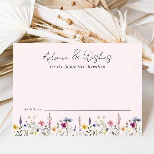 Elegant Wildflower Meadow Blush Pink Bridal Shower Advice Card