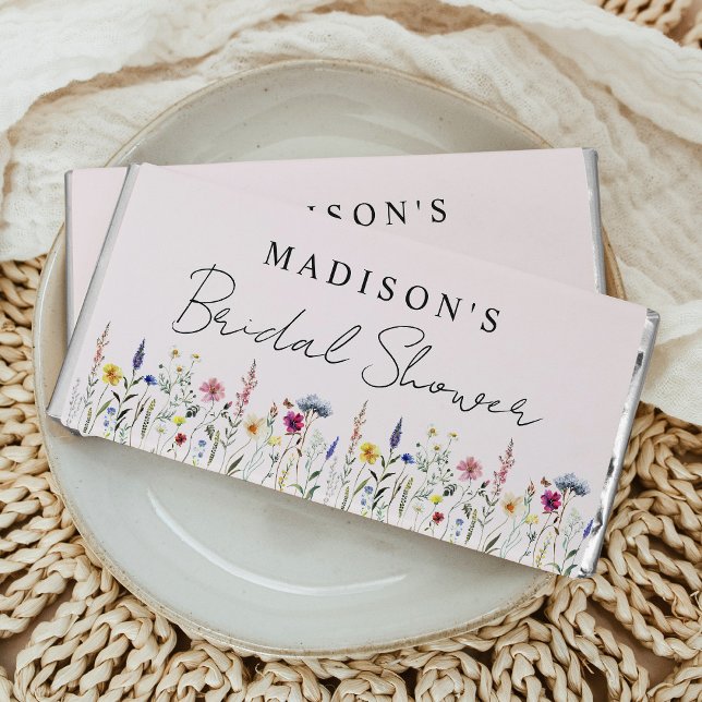 Elegant Wildflower Meadow Blush Pink Bridal Shower Hershey Bar Favors (Creator Uploaded)