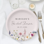 Elegant Wildflower Meadow Blush Pink Bridal Shower Paper Plates<br><div class="desc">Elegant floral bridal shower paper plates featuring a bottom border of watercolor wildflowers and foliage in shades of pink, yellow, purple, blue, and green on a blush pink background. Personalize the wildflower bridal shower paper plates with the bride-to-be's name and the date. The personalized wildflower paper plates are perfect for...</div>