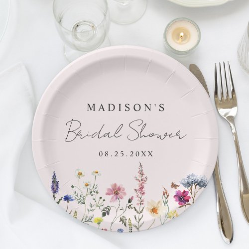Elegant Wildflower Meadow Blush Pink Bridal Shower Paper Plates