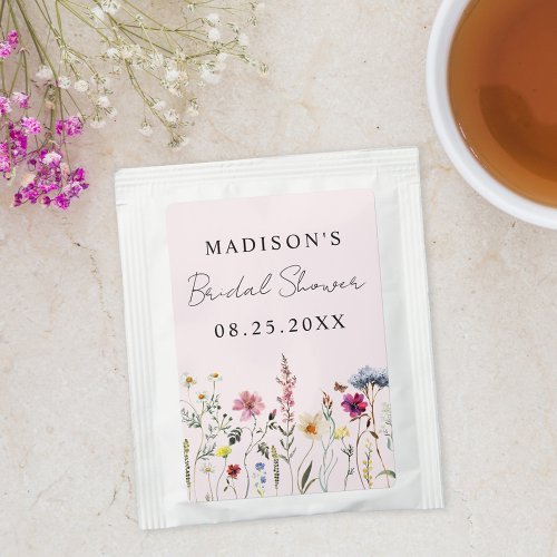 Elegant Wildflower Meadow Blush Pink Bridal Shower Tea Bag Drink Mix