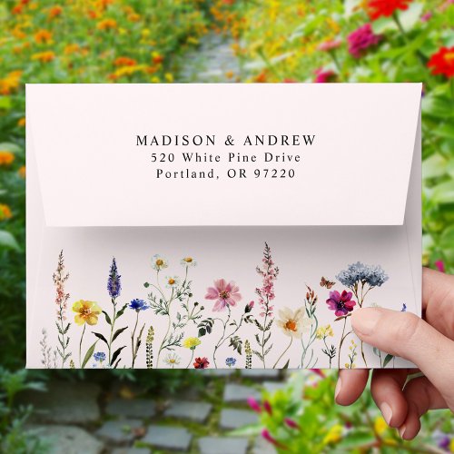 Elegant Wildflower Meadow Blush Pink Wedding Envelope