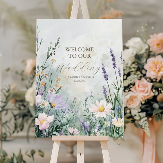 Elegant Wildflower Meadow Blush Pink Wedding Foam Board (Creator Uploaded)