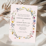 Elegant Wildflower Meadow Blush Pink Wedding Invitation<br><div class="desc">Elegant floral wedding invitations featuring your wedding details surrounded by an oval frame of watercolor wildflowers and foliage in shades of pink, yellow, purple, blue, and green with a blush pink background. The invites reverse to display a bouquet of colorful wildflowers and greenery. The rustic wildflower wedding invitations are perfect...</div>