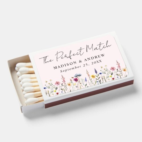 Elegant Wildflower Meadow Blush Pink Wedding Matchboxes