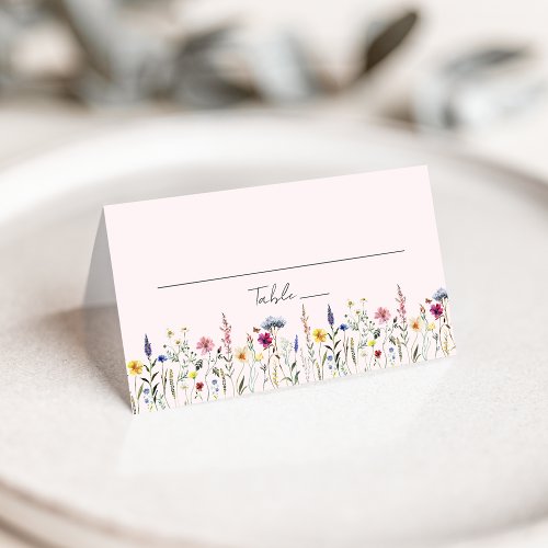 Elegant Wildflower Meadow Blush Pink Wedding Place Card