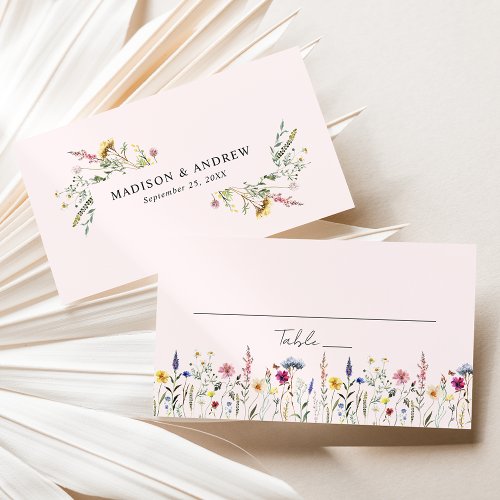Elegant Wildflower Meadow Blush Pink Wedding Place Card