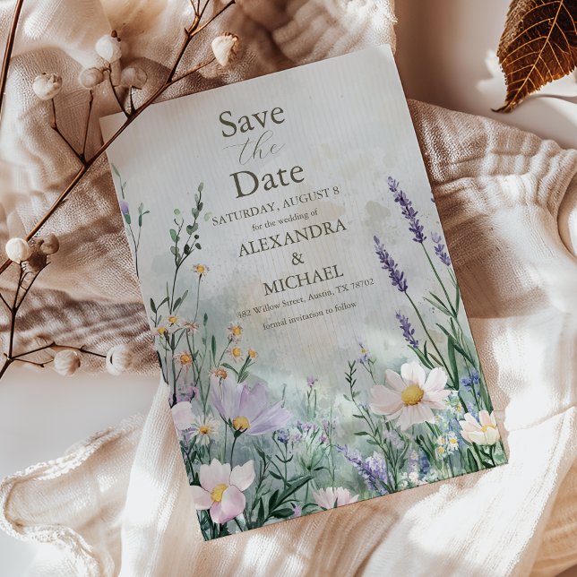 Elegant Wildflower Meadow Blush Pink Wedding Save The Date (Creator Uploaded)