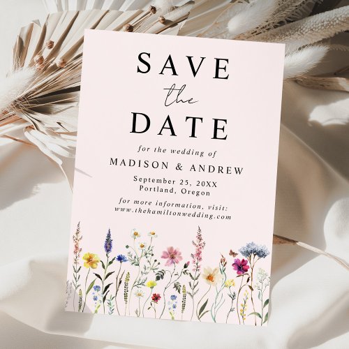 Elegant Wildflower Meadow Blush Pink Wedding Save The Date