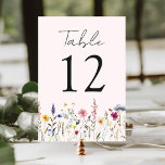 Elegant Wildflower Meadow Blush Pink Wedding Table Number<br><div class="desc">Elegant floral wedding table number cards featuring watercolor wildflowers and foliage in shades of pink, yellow, purple, blue, and green bordering the bottom of the design on a blush pink background. The design repeats on the back. The rustic wildflower wedding table cards are perfect for spring and summer weddings. To...</div>