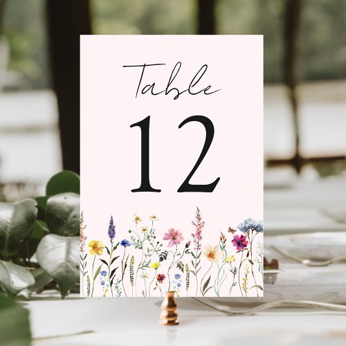 Elegant Wildflower Meadow Blush Pink Wedding Table Number