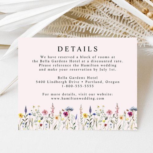 Elegant Wildflower Meadow Blush Wedding Details Enclosure Card