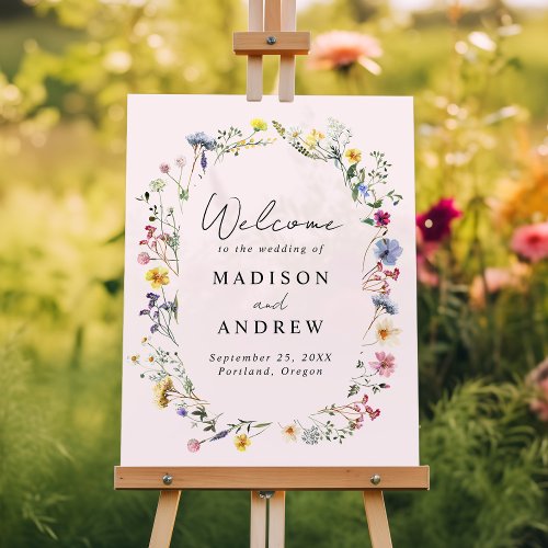 Elegant Wildflower Meadow Blush Wedding Welcome Acrylic Sign