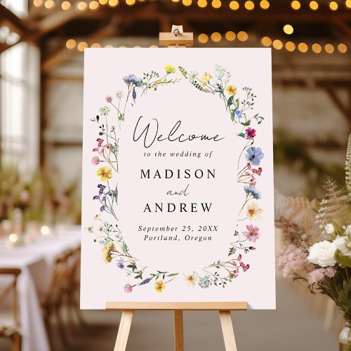Elegant Wildflower Meadow Blush Wedding Welcome Foam Board