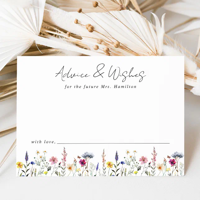 Elegant Wildflower Meadow Bridal Shower Advice Card | Zazzle