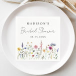 Elegant Wildflower Meadow Bridal Shower Napkins<br><div class="desc">Elegant floral bridal shower napkins featuring a bottom border of watercolor wildflowers and foliage in shades of pink, yellow, purple, blue, and green on a white background. Personalize the wildflower bridal shower napkins with the bride-to-be's name and the date. The personalized wildflower napkins are perfect for spring and summer bridal...</div>