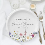 Elegant Wildflower Meadow Bridal Shower Paper Plates<br><div class="desc">Elegant floral bridal shower paper plates featuring a bottom border of watercolor wildflowers and foliage in shades of pink, yellow, purple, blue, and green on a white background. Personalize the wildflower bridal shower paper plates with the bride-to-be's name and the date. The personalized wildflower paper plates are perfect for spring...</div>