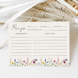 Elegant Wildflower Meadow Bridal Shower Recipe Enclosure Card