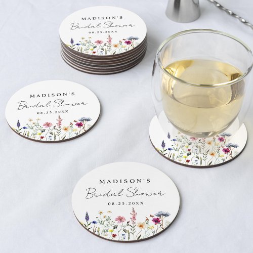 Elegant Wildflower Meadow Bridal Shower Round Paper Coaster