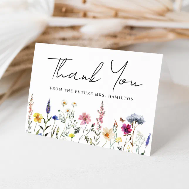 Elegant Wildflower Meadow Bridal Shower Thank You Card | Zazzle