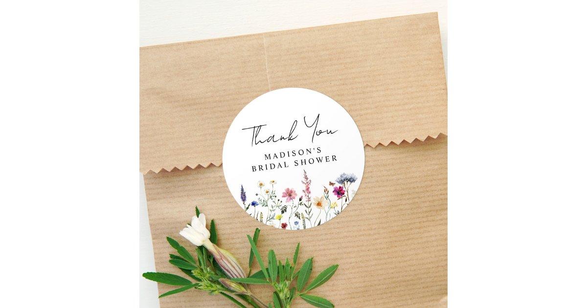 Elegant Wildflower Meadow Bridal Shower Thank You Classic Round Sticker ...