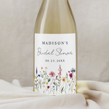 Elegant Wildflower Meadow Bridal Shower Wine Label by latebloom at Zazzle