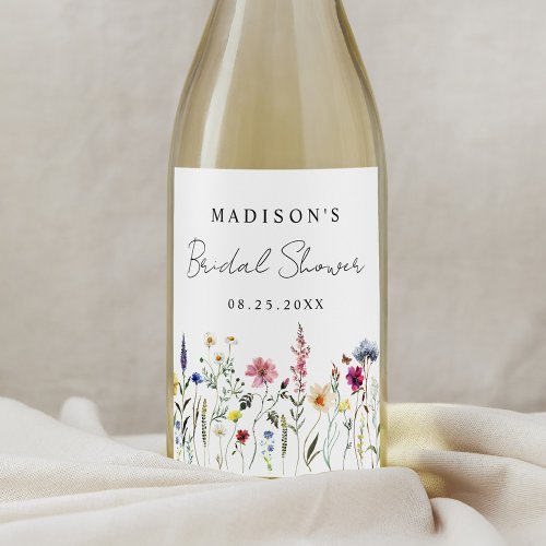 Elegant Wildflower Meadow Bridal Shower Wine Label
