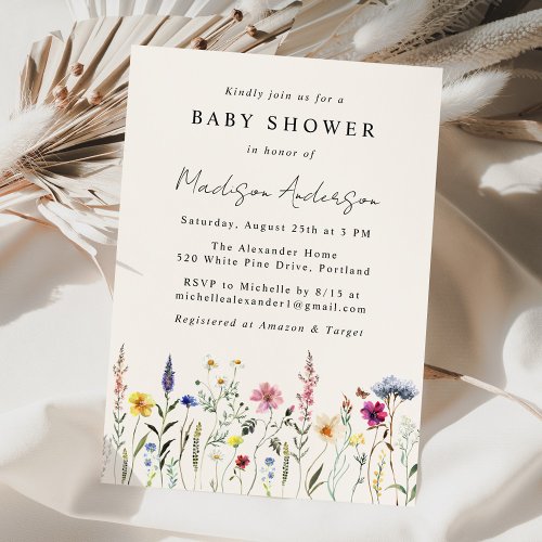 Elegant Wildflower Meadow Cream Baby Shower Invitation