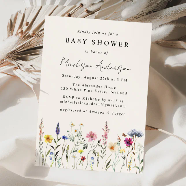 Elegant Wildflower Meadow Cream Baby Shower Invitation | Zazzle