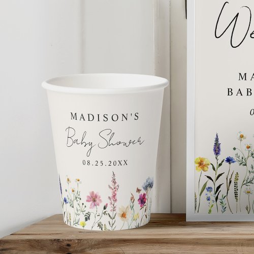 Elegant Wildflower Meadow Cream Baby Shower Paper Cups