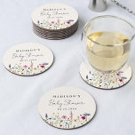 Elegant Wildflower Meadow Cream Baby Shower Round Paper Coaster<br><div class="desc">Elegant floral baby shower paper coasters featuring a bottom border of watercolor wildflowers and foliage in shades of pink, yellow, purple, blue, and green on a cream background. Personalize the wildflower baby shower coasters with the mom-to-be's name and the date. The personalized wildflower coasters are perfect for spring and summer...</div>