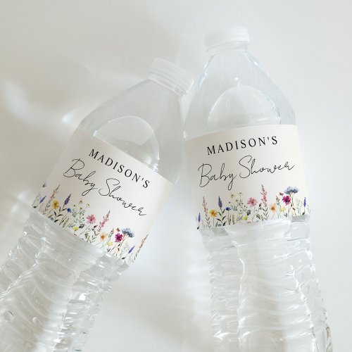 Elegant Wildflower Meadow Cream Baby Shower Water Bottle Label