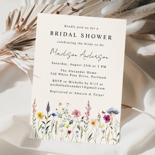 Elegant Wildflower Meadow Cream Bridal Shower Invitation