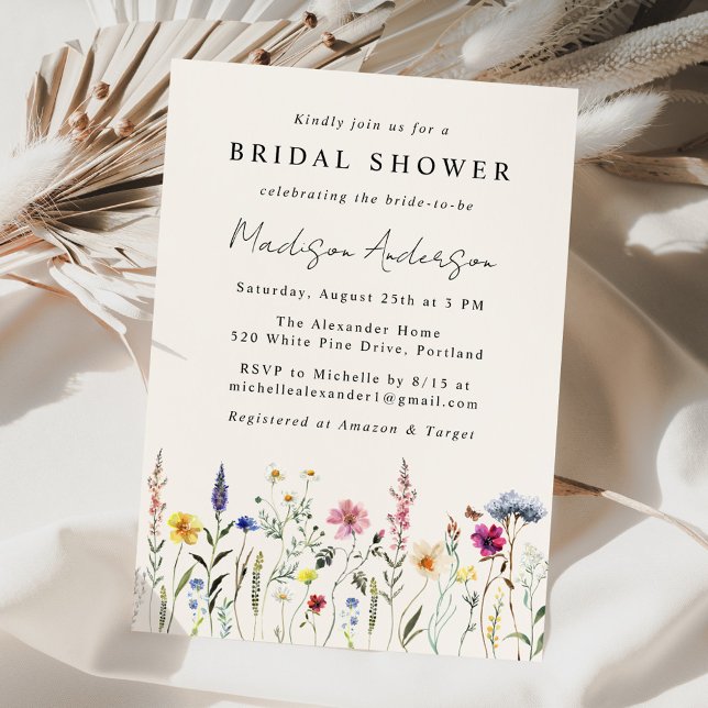 Elegant Wildflower Meadow Cream Bridal Shower Invitation (Creator Uploaded)