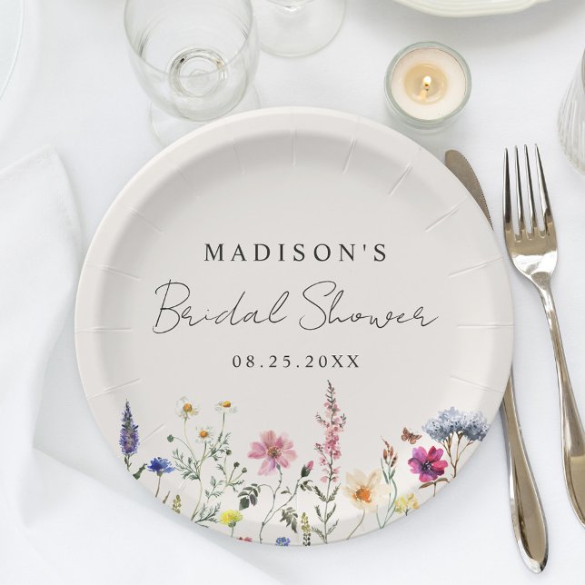 Elegant Wildflower Meadow Cream Bridal Shower Paper Plates (Creator Uploaded)
