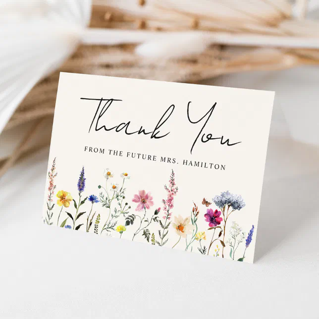 Elegant Wildflower Meadow Cream Bridal Shower Thank You Card | Zazzle