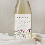 Elegant Wildflower Meadow Cream Bridal Shower Wine Label<br><div class="desc">Elegant floral bridal shower wine labels featuring a bottom border of watercolor wildflowers and foliage in shades of pink, yellow, purple, blue, and green on a cream background. Personalize the wildflower bridal shower wine labels with the bride-to-be's name and the date. The personalized wildflower wine labels are perfect for spring...</div>